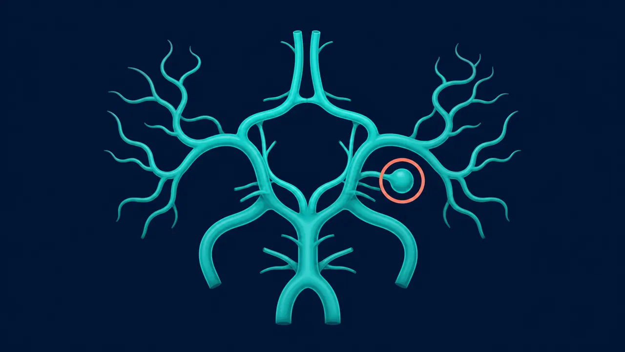 Diagrama de aneurisma cerebral en una arteria — Dr. Carlos Mendoza, Querétaro