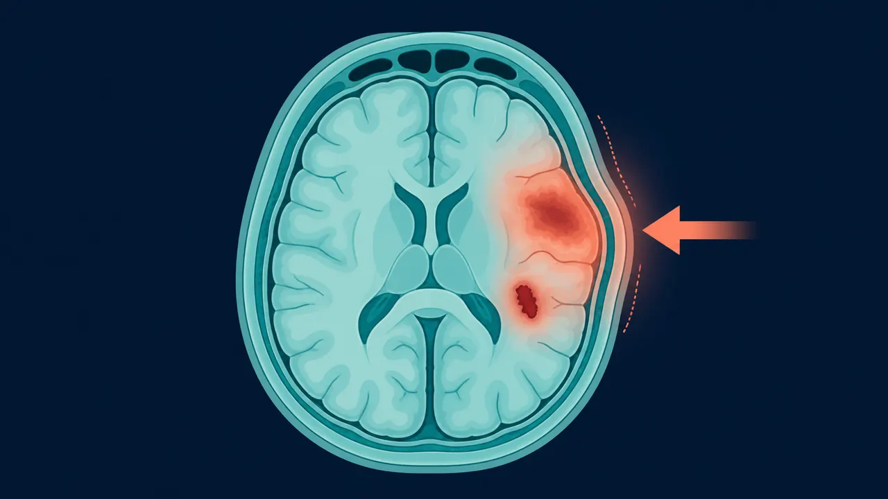 Diagrama de lesión cerebral por traumatismo craneoencefálico — Dr. Carlos Mendoza, Querétaro